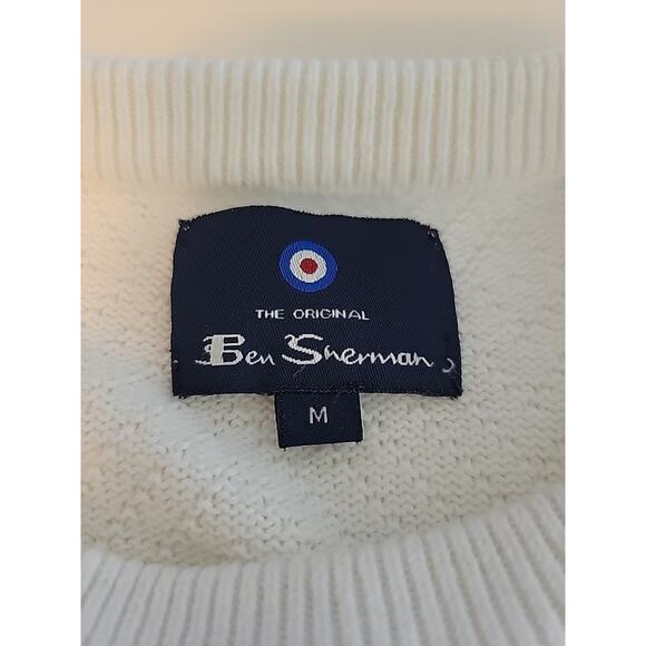 Ben Sherman White Knit LS Diamond Textured Crewneck Sweater Men's Medium - Picture 11 of 12